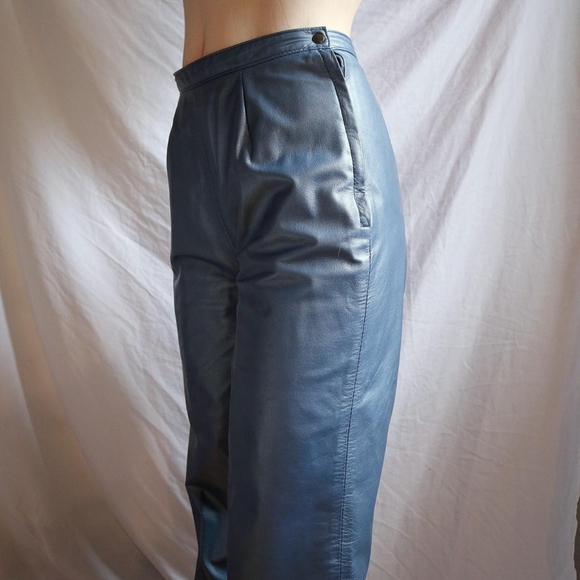 Blue straight leg leather pants from The Leather Ranch - Picture 2 of 4